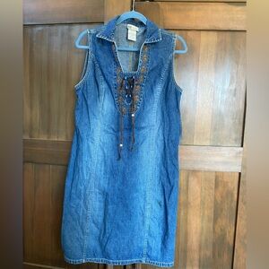 Faded Glory Blue Denim dress with Embroidery